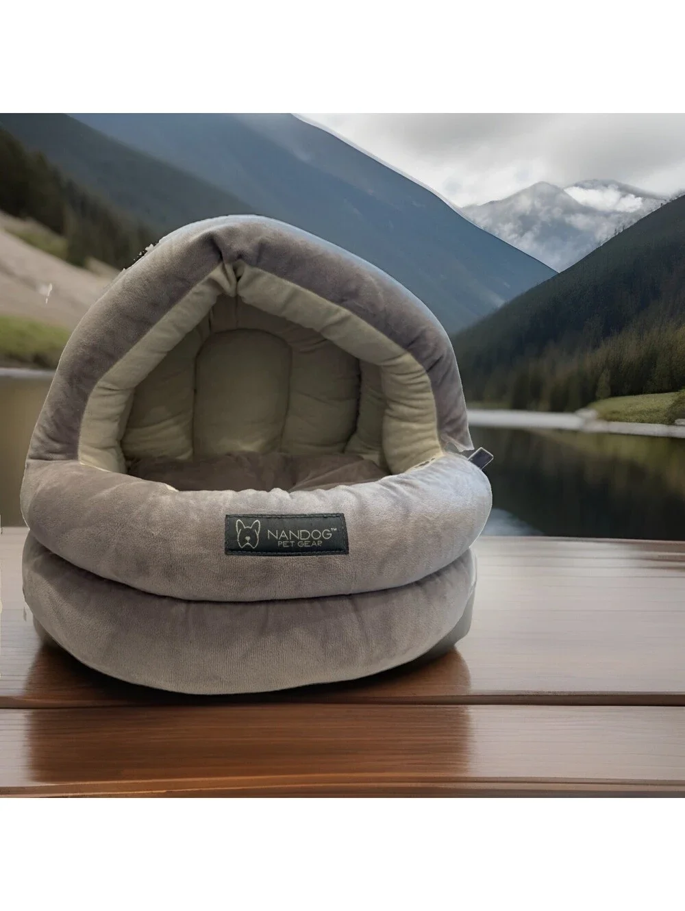 Nandog Pet Gear Gray With White Trim Plush Cave Cat & Dog Bed Small Breed